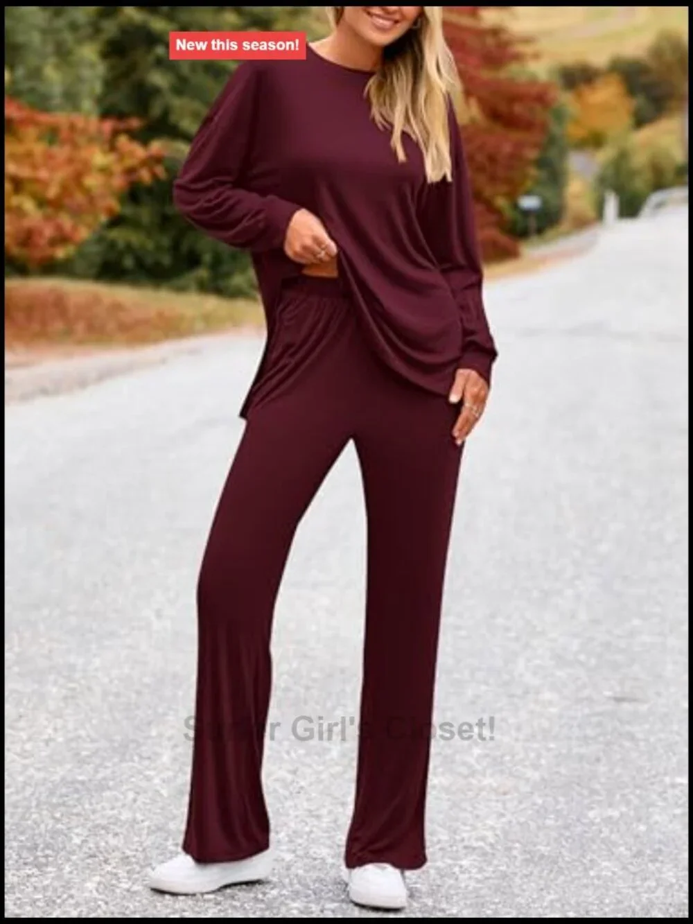 2 Piece Outfits Crewneck Long Sleeve Top Wide Leg Pants Lounge Set Tracksuit